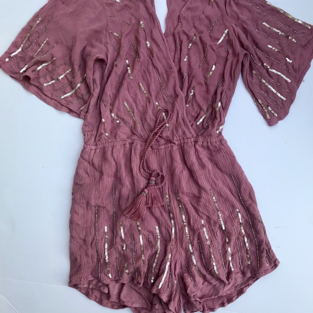 Abercrombie & Fitch Sequin Romper, Mauve with Gold